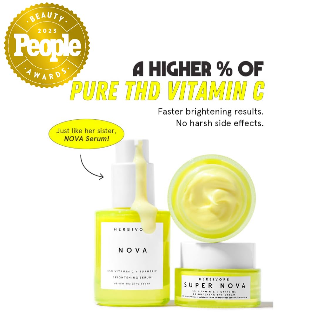 HERBIVORE Super Nova 5% THD Vitamin C + Caffeine Brightening Eye Cream | Targets Dark Circles & Puffiness | Vegan, Plant-Based, Cruelty-Free,15 mL / 0.5 oz