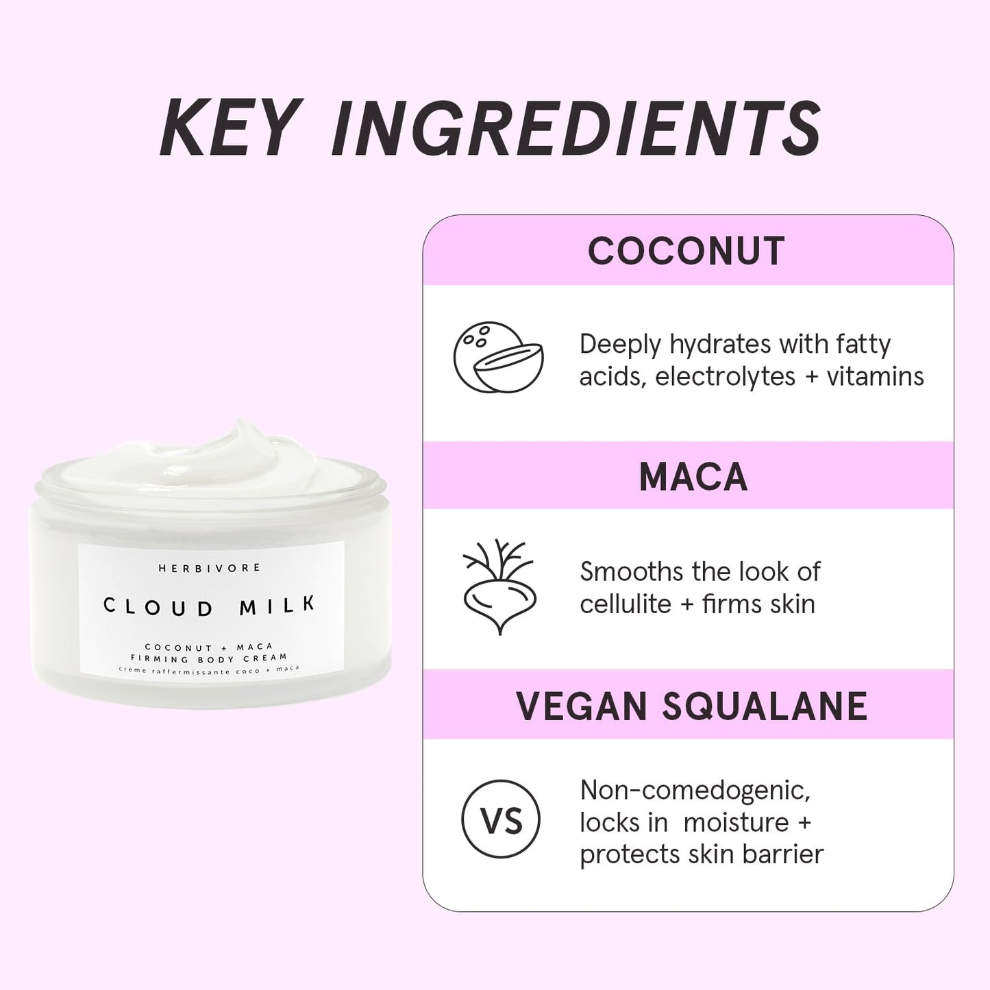 HERBIVORE Cloud Milk Coconut + Maca Fast-Absorbing Moisturizing & Firming Body Cream | Smooths the Look of Cellulite + Firms Skin | Plant-based, Vegan, Cruelty-free, 195 mL / 6.6 oz