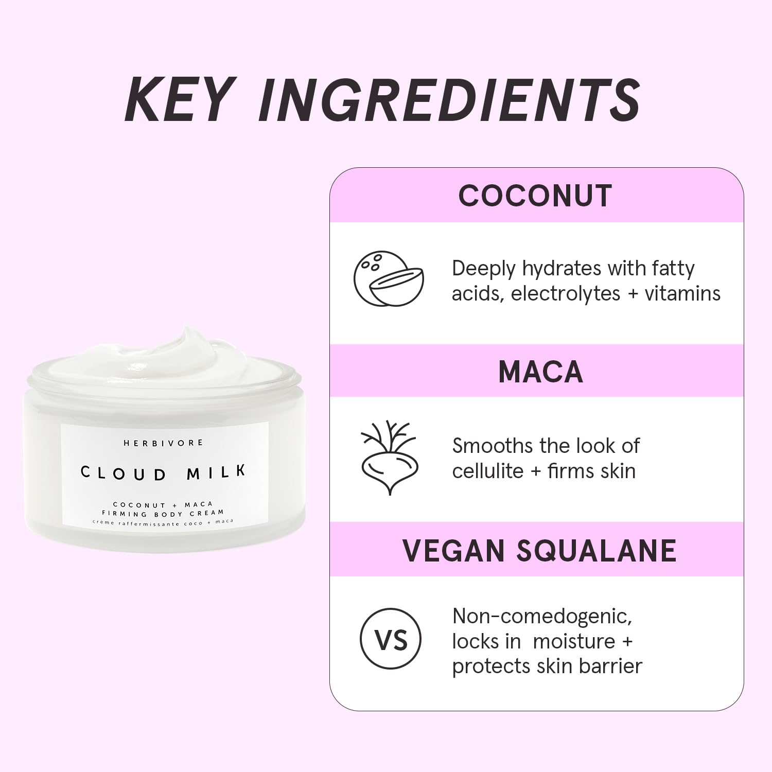 HERBIVORE Cloud Milk Coconut + Maca Fast-Absorbing Moisturizing & Firming Body Cream | Smooths the Look of Cellulite + Firms Skin | Plant-based, Vegan, Cruelty-free, 195 mL / 6.6 oz