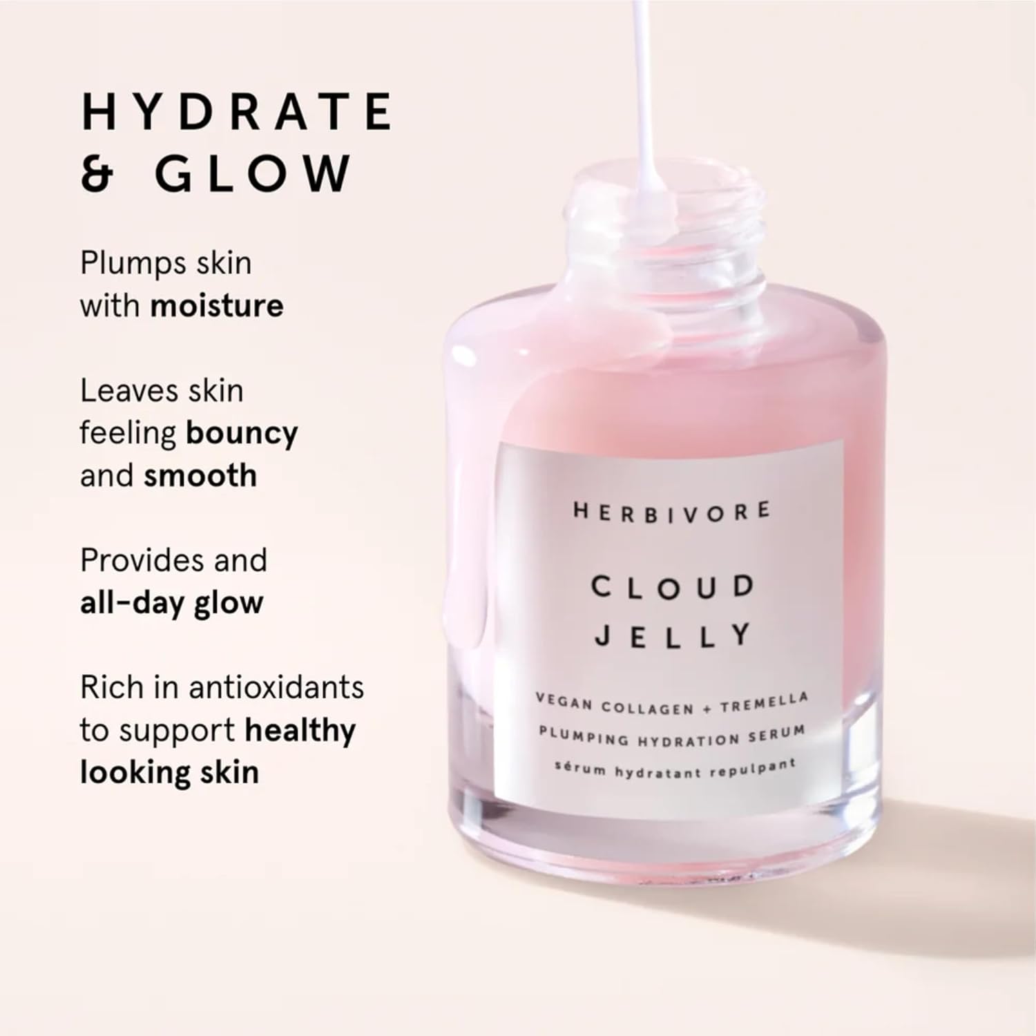 HERBIVORE Cloud Jelly Plumping Hydration Serum | Tremella Mushroom + Strawberry Extract, Lightweight, Deep Hydration for All Skin Types | Vegan, Plant-Based + Cruelty-Free, 30 mL / 1 oz
