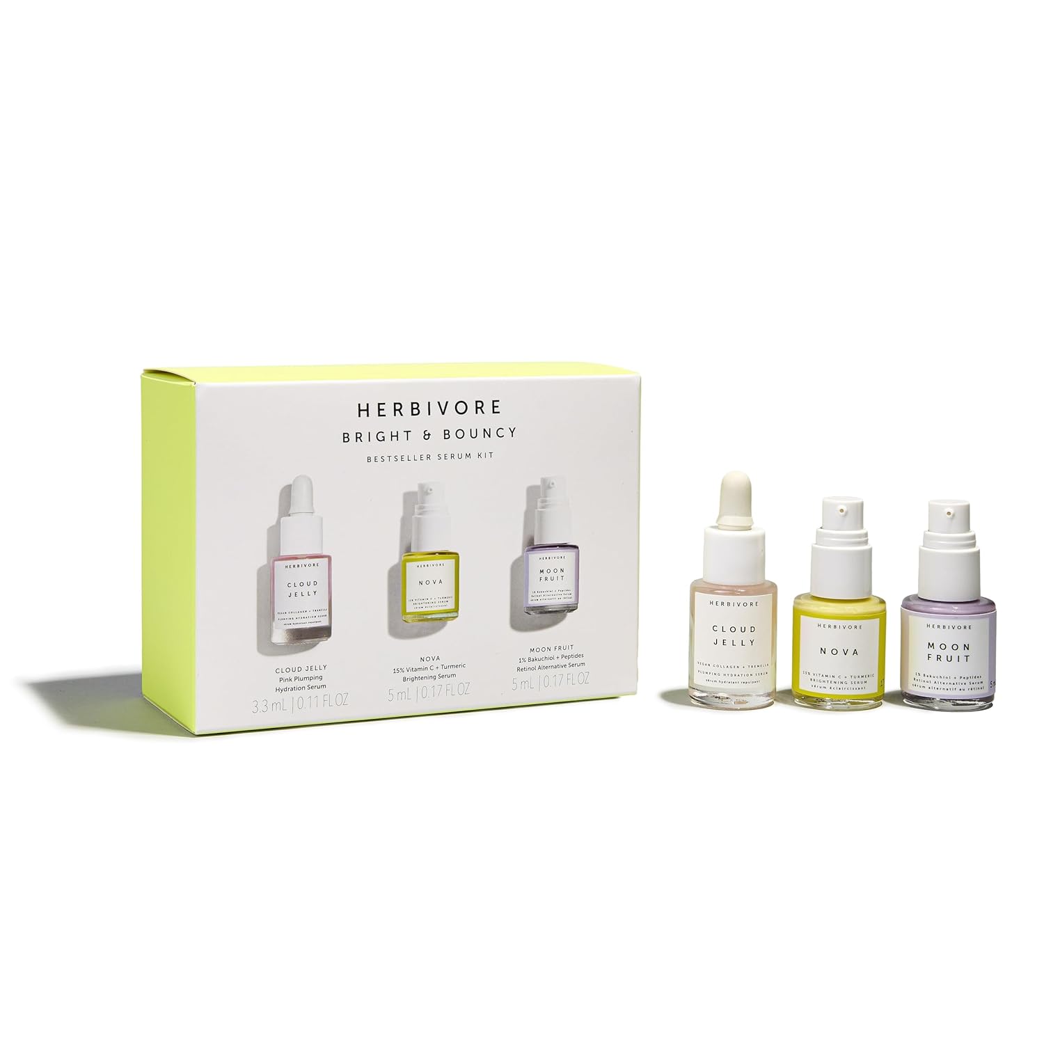 HERBIVORE Minis Set - Serums Best Sellers Collection (Cloud Jelly, Moon Fruit Nova) Plant-based, Vegan, Cruelty-free