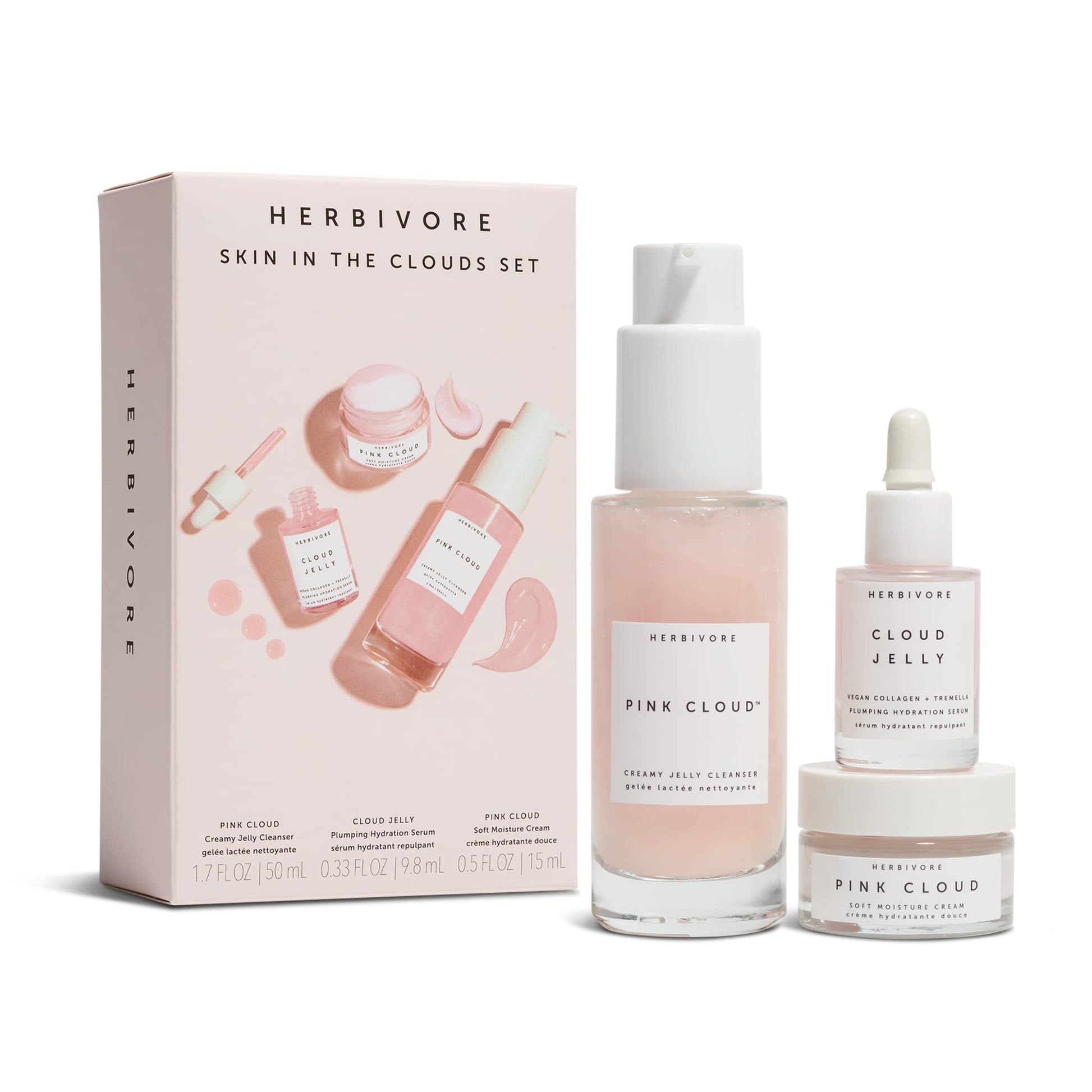 HERBIVORE Pink Cloud Creamy Jelly Cleanser | Hydrating Face Wash with Rosewater, Squalane + Tremella Mushroom, Gently Cleanses + Removes Makeup, Vegan, Plant-Based, Cruelty-Free