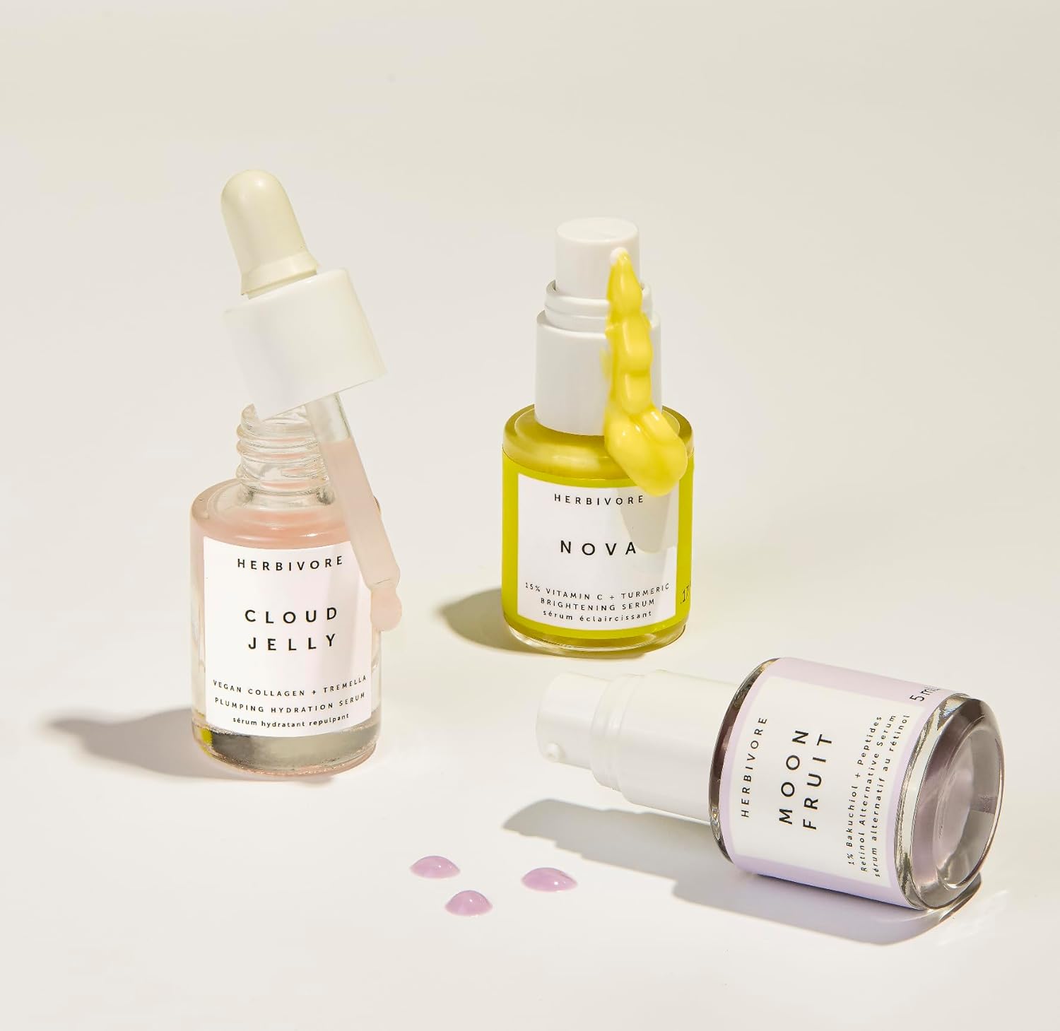HERBIVORE Minis Set - Serums Best Sellers Collection (Cloud Jelly, Moon Fruit Nova) Plant-based, Vegan, Cruelty-free