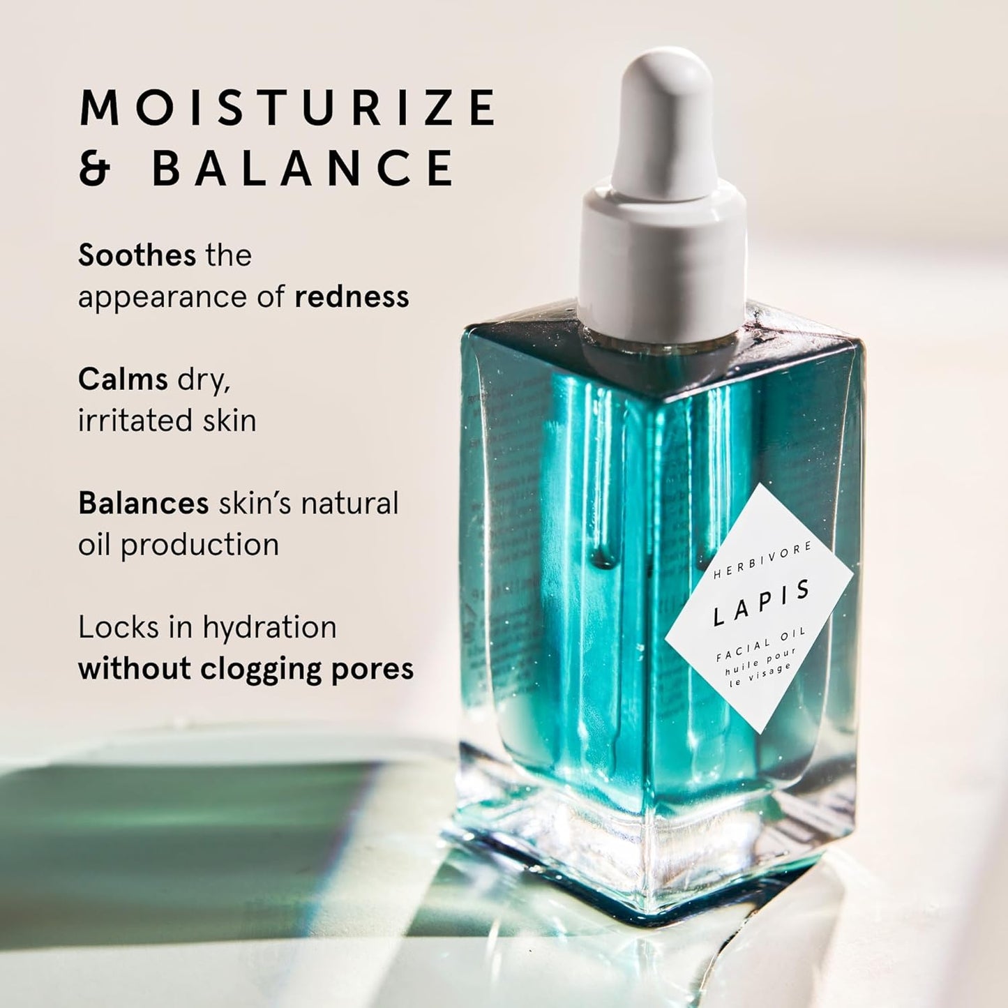 HERBIVORE Lapis Balancing Facial Oil with Blue Tansy + Squalane, Safe for Acne-Prone Skin | Helps Soothe Redness + Balance Oil Production, Lightweight, Non-Comedogenic, Plant-Based