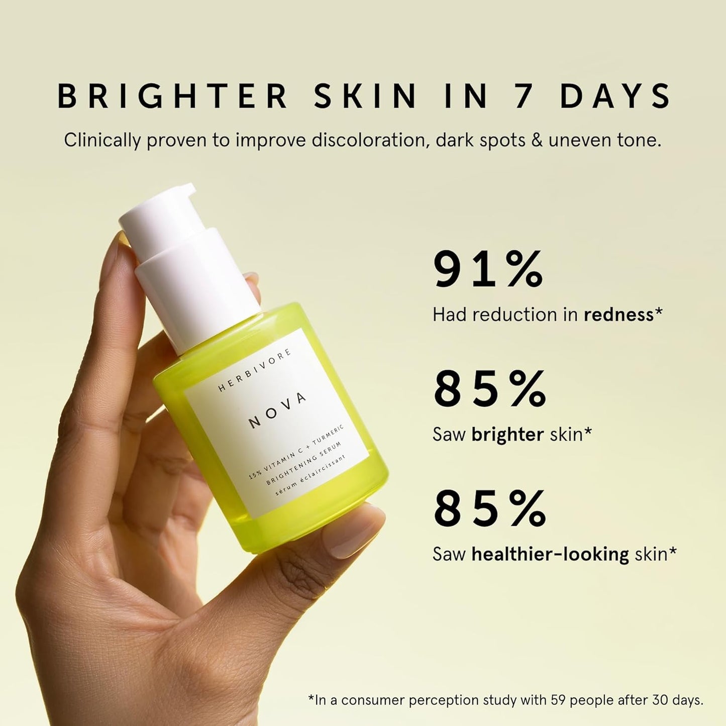 HERBIVORE Nova 15% Vitamin C + Turmeric Brightening Serum for Dark Spots, Hyperpigmentation + Even Skin Tone | Vegan, Plant-Based, Cruelty-Free, 30 mL / 1 oz
