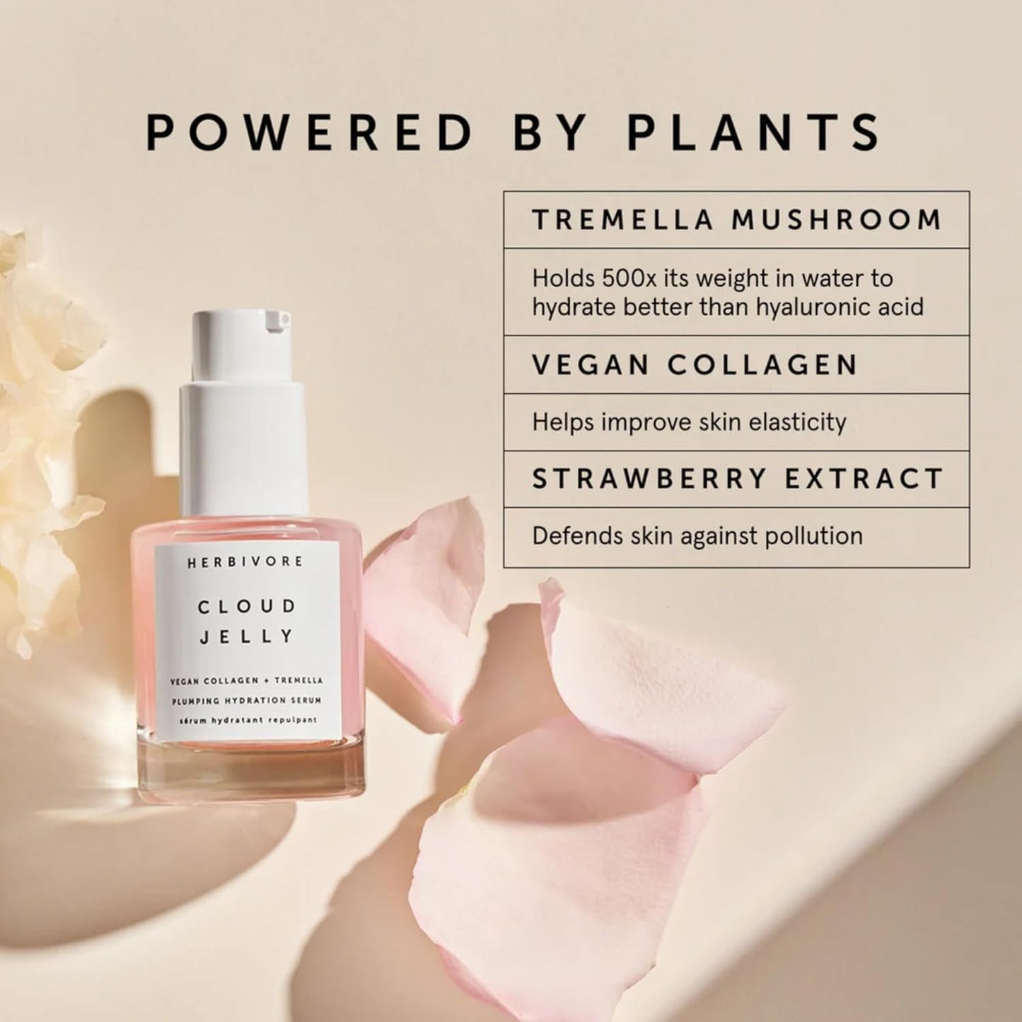 HERBIVORE Cloud Jelly Plumping Hydration Serum | Tremella Mushroom + Strawberry Extract, Lightweight, Deep Hydration for All Skin Types | Vegan, Plant-Based + Cruelty-Free, 30 mL / 1 oz