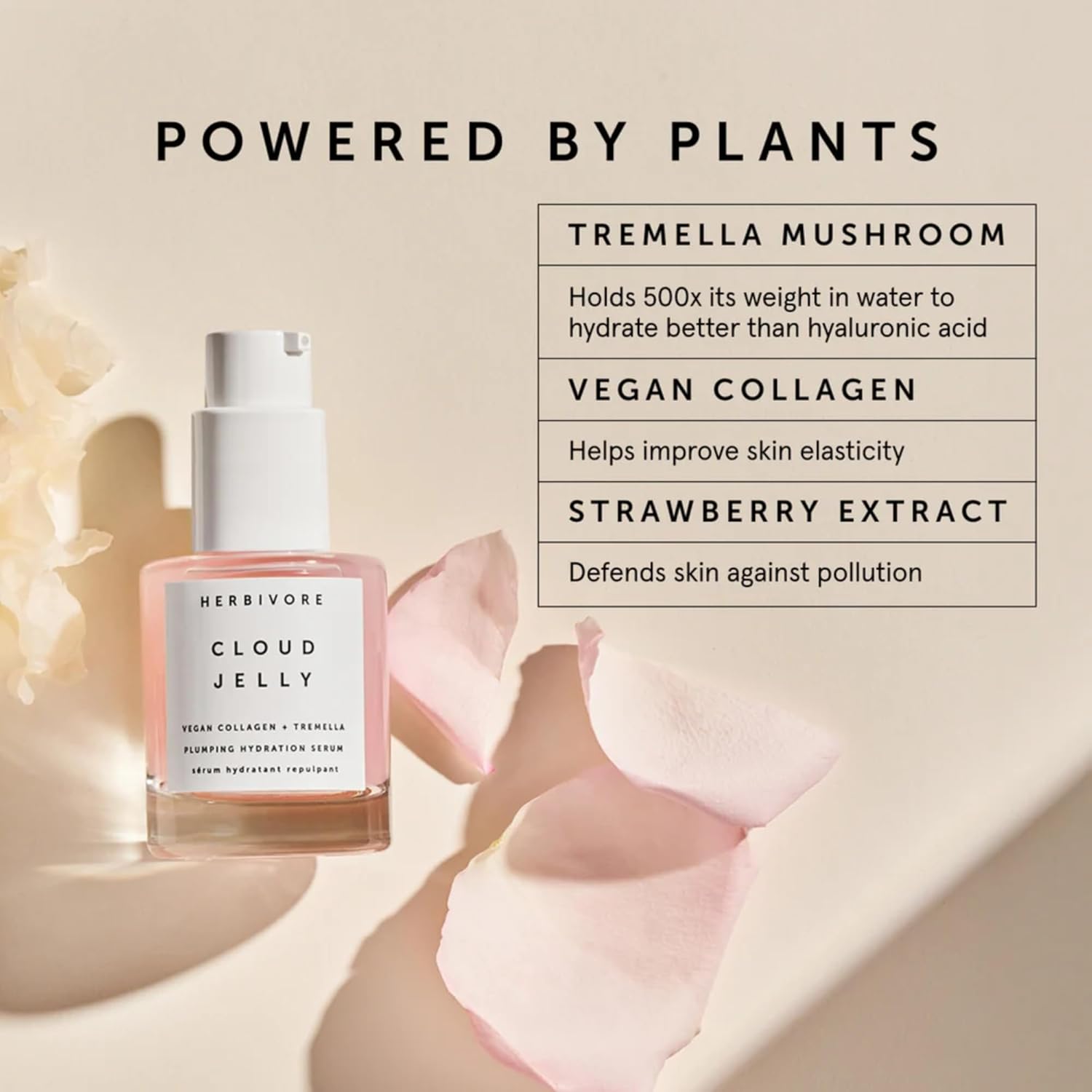 HERBIVORE Cloud Jelly Plumping Hydration Serum | Tremella Mushroom + Strawberry Extract, Lightweight, Deep Hydration for All Skin Types | Vegan, Plant-Based + Cruelty-Free, 30 mL / 1 oz