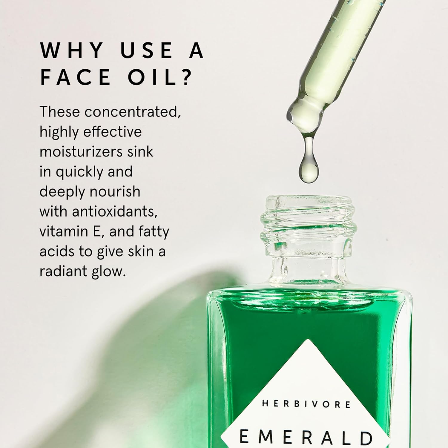 HERBIVORE Emerald Facial Oil | Hydrating, Glowing, Calming & Moisturizing Facial Oil with Ashwagandha & Squalane, Plant-based, Vegan, Non-Comedogenic
