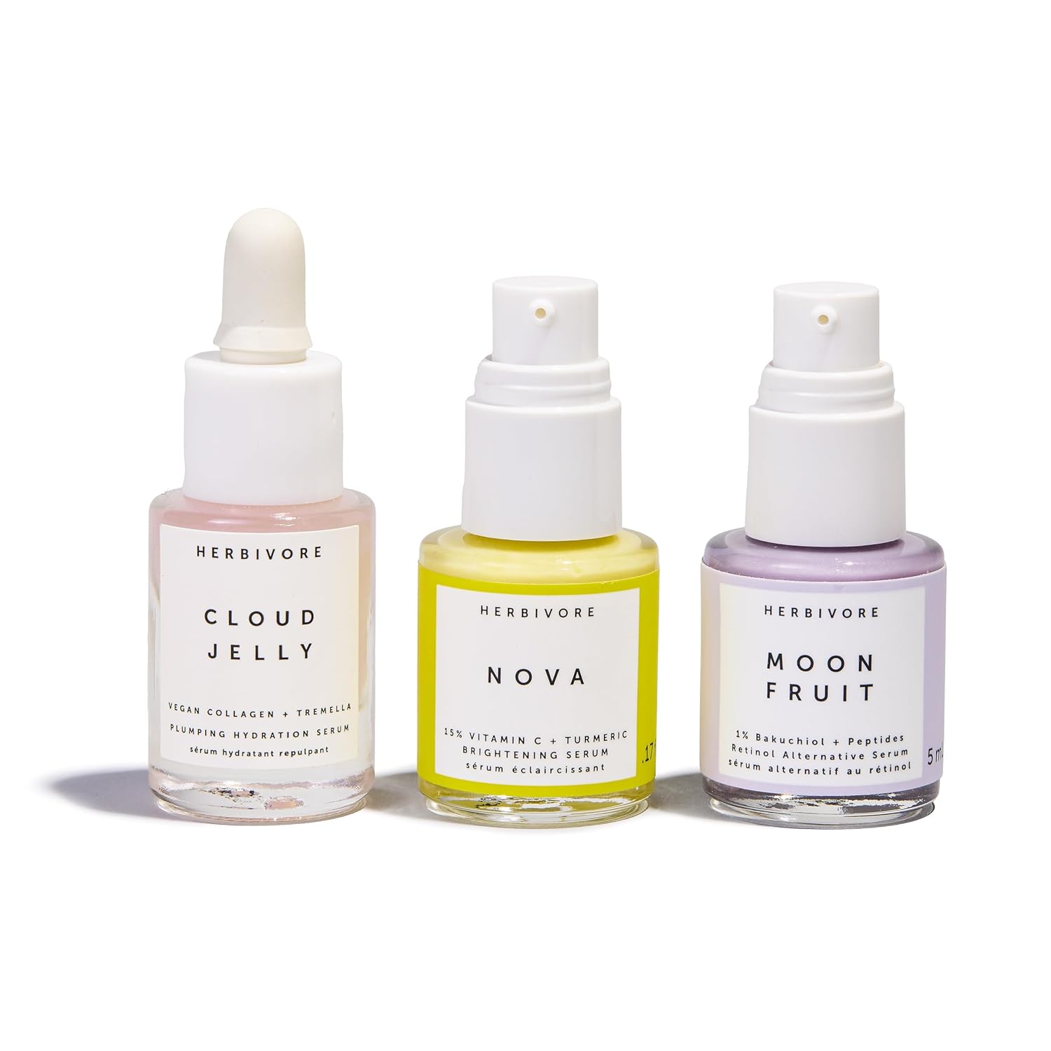 HERBIVORE Minis Set - Serums Best Sellers Collection (Cloud Jelly, Moon Fruit Nova) Plant-based, Vegan, Cruelty-free