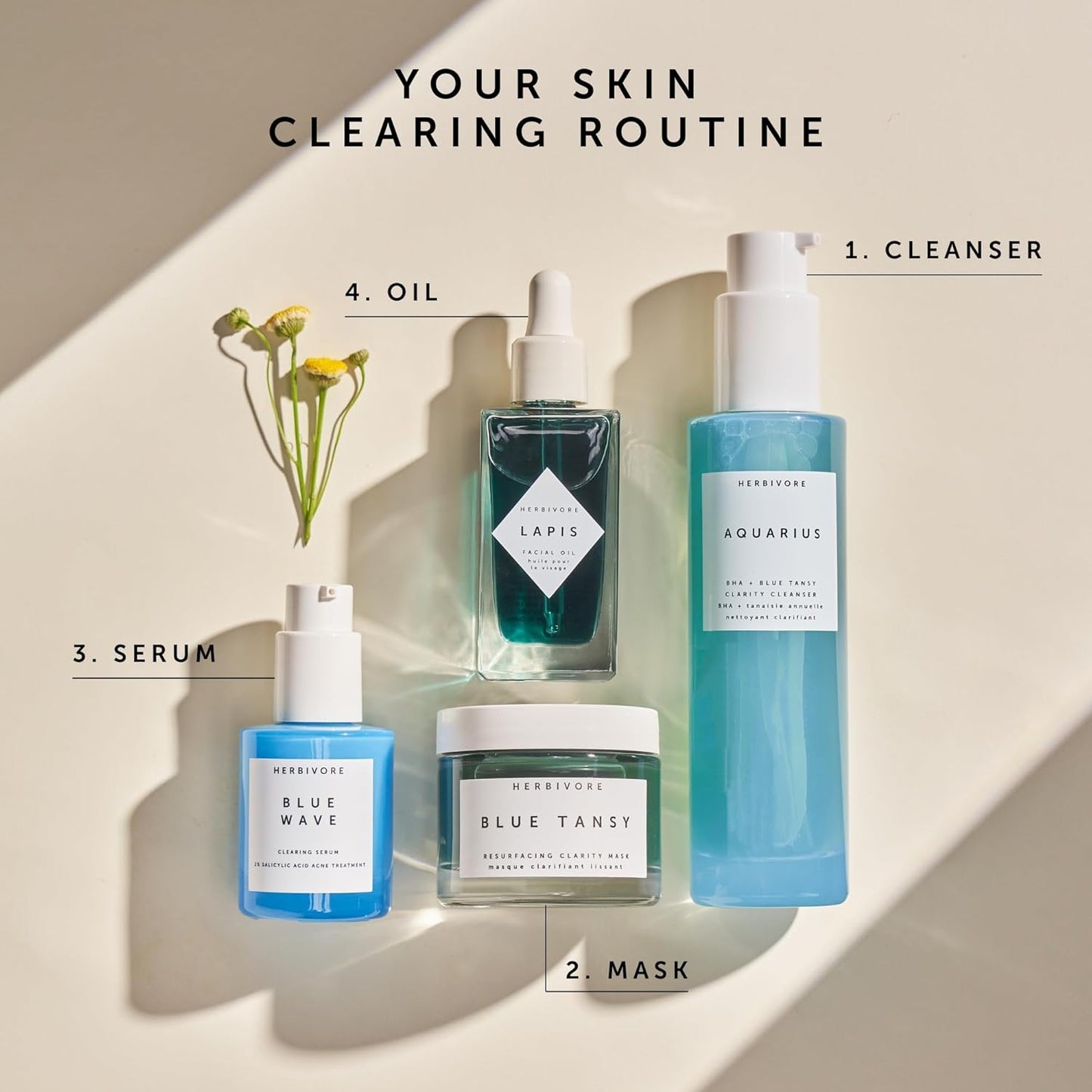 HERBIVORE Aquarius BHA + Blue Tansy Clarity Cleanser – Deep Cleansing, Gentle Exfoliation for Oily-Combination Skin, Plant-Based, Vegan, Cruelty-free, 3.3 oz