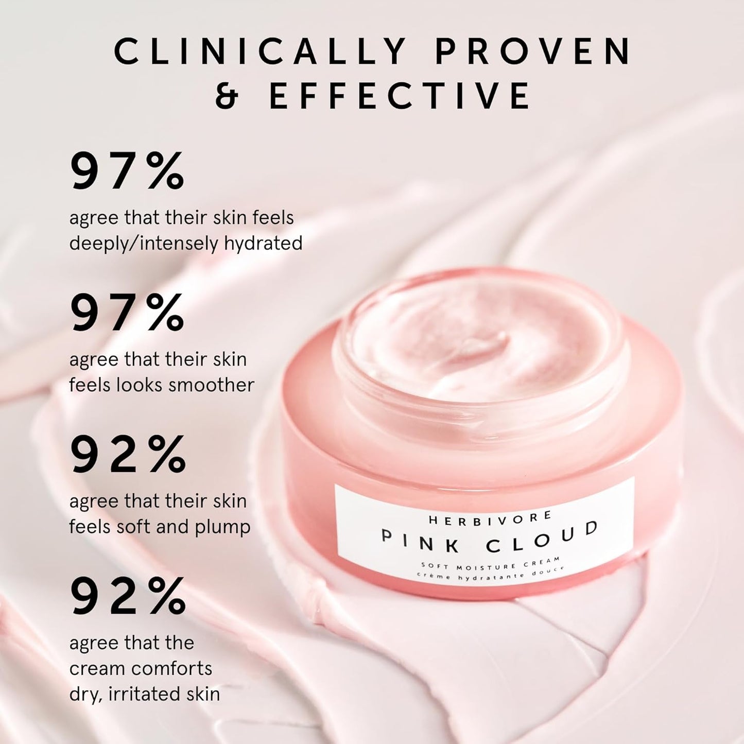 HERBIVORE Pink Cloud Soft Moisture Cream with Tremella Mushroom + Vegan Squalane + Moroccan Rose, Plumps & Hydrates with a Natural Dewy Finish, Plant-based, Vegan, Cruelty-free, 50mL / 1.7 oz